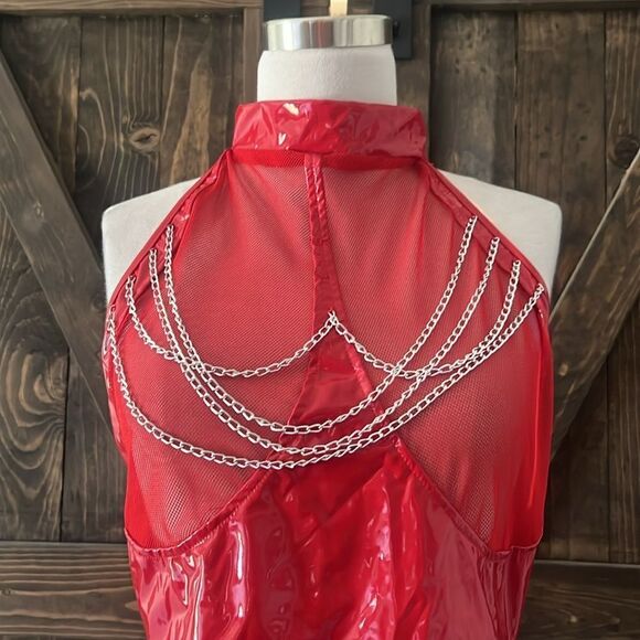 New Wet Look Patent Leather Red Bodysuit Zipper Catsuit Open Crotch Ling… - Picture 4 of 16